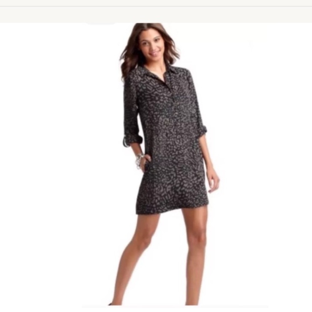 Black gray cheetah animal print shirtdress S small